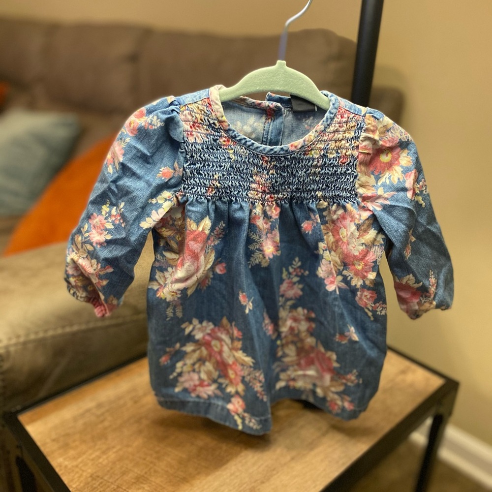 3-6 month smocked baby dress. With big flowers.